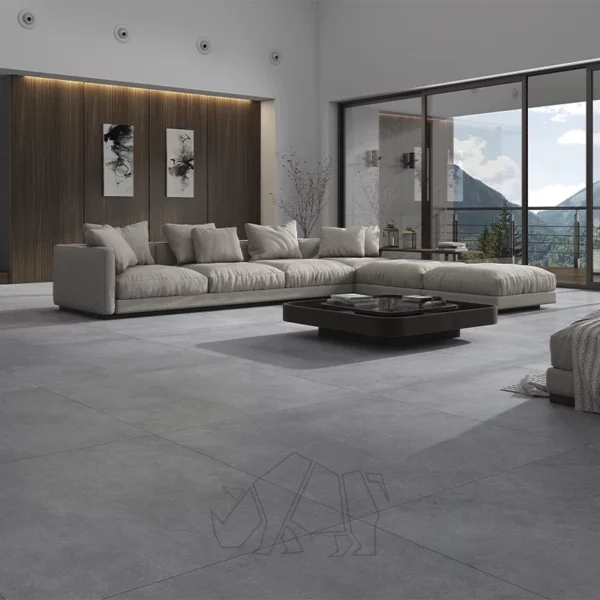 azulejogrande color gris en un suelo de un salon grande de lujo